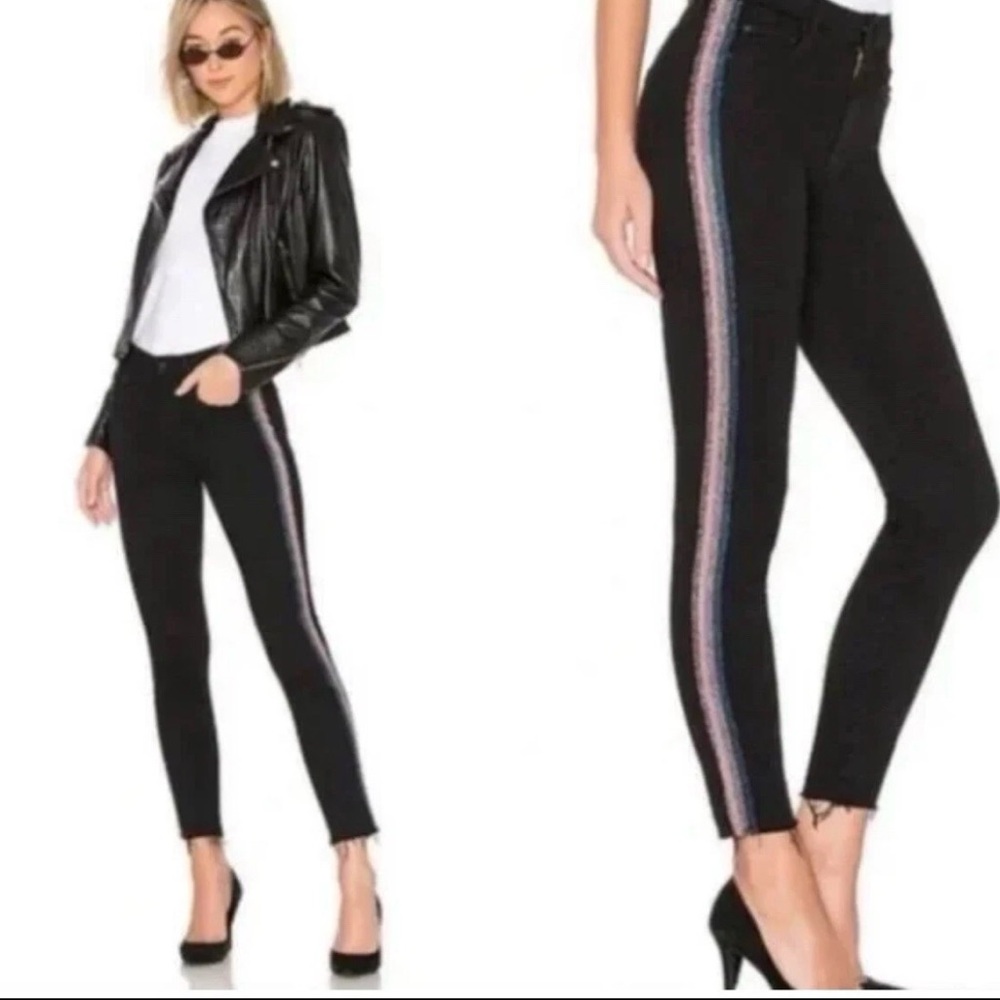 Mother High Waisted Looker Ankle Fray Black Guilty Glitter Racer Jeans Size 27